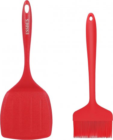 2 PCS Silicone Brush & Spatula Set - Heat-Resistant Non Stick Wide Spatula and L