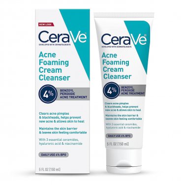 Acne Foaming Cream Cleanser | Acne Treatment Face Wash with 4% Benzoyl Peroxide,