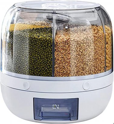 Cereal Dispenser Rice Bucket Dispenser 6 Grid 360&Acirc;&deg; Rotating Rice Container Autom