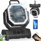 20000Mah Camping Fan with LED Light, Rechargeable Battery Powered Fans for Campi