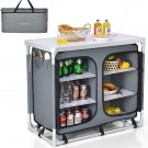 Camping Table with Storage, Aluminum Portable Camp Kitchen Cabinet Table with Ca