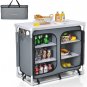 Camping Table with Storage, Aluminum Portable Camp Kitchen Cabinet Table with Ca