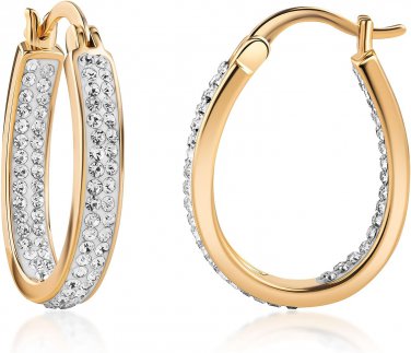 18K Gold Plated inside Out Crystal Hoop Earrings for Women