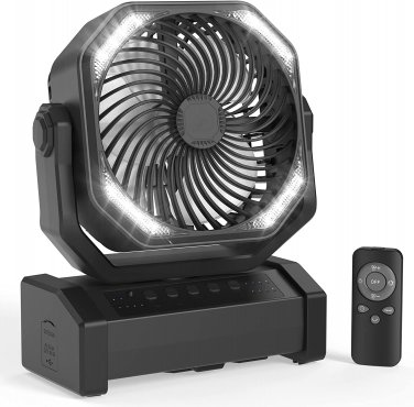 20000Mah Camping Fan with LED Light, Auto-Oscillating Desk Fan with Remote & Hoo