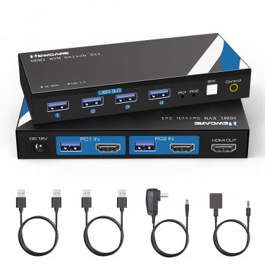 4K@60Hz KVM Switch HDMI 2 Port, KVM Switch for 2Pcs Share One HD Monitor 4 USB 3