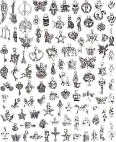 JIALEEY Wholesale Bulk Lots Jewelry Making Silver Charms Mixed Smooth Tibetan Si
