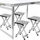 Folding Picnic Table with 4 Stools, Aluminum Table Chair Set for up to 4 Persons