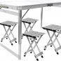 Folding Picnic Table with 4 Stools, Aluminum Table Chair Set for up to 4 Persons