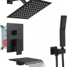 Rain Shower System Matte Black Tub Shower Faucet Set 8 Inch Square Rainfall Show