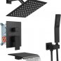 Rain Shower System Matte Black Tub Shower Faucet Set 8 Inch Square Rainfall Show