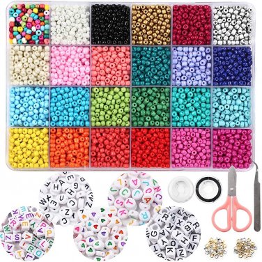 7200Pcs 4Mm Glass Seed Beads for Bracelets Making Kit 300Pcs Alphabet Letter Bea