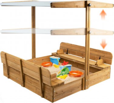 Wooden Sandbox with Cover, Sand Boxes for Kids Outdoor with Lid, Sandbox with 2