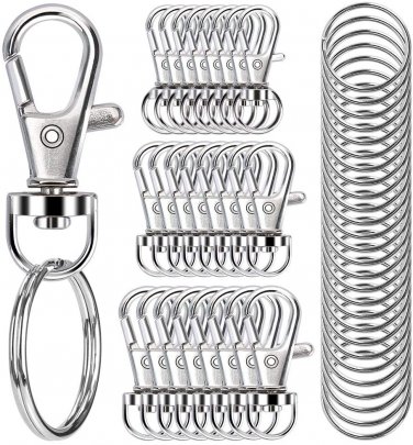 100PCS Swivel Snap Hooks with Key Rings, Premium Metal Swivel Lobster Claw Clasp