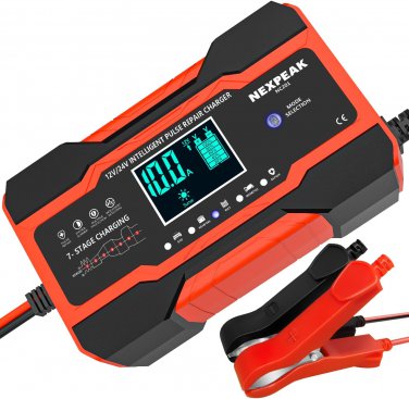 10-Amp Car Battery Charger, 12V and 24V Smart Fully Automatic Battery Charger Ma