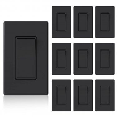 Matte Black Single Pole Decorator Light Switch, 15Amp 120/277V, Paddle Rocker Sw