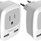 European Travel Plug Adapter 2 Pack,  International Power Outlet Adaptor with 2