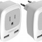 European Travel Plug Adapter 2 Pack, International Power Outlet Adaptor with 2