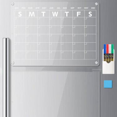 Acrylic Magnetic Monthly for Fridge, Clear Dry Erase Calendar Board for Refriger