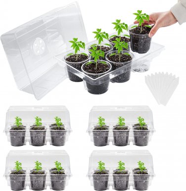 Seed Starter Tray with 4 Inch Clear Nursery Pots, 5-Pack Seedling Starter Kits w