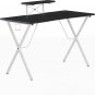 Black/White Gaming Desk-Cup Holder, Headphone Hook, Monitor Stand