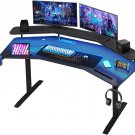 Gaming Desk with LED Lights, 63" Wing-Shaped Computer Desk with RGB Mouse Pad, P