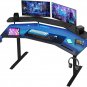 Gaming Desk with LED Lights, 63" Wing-Shaped Computer Desk with RGB Mouse Pad, P