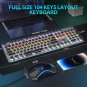 Typewriter Mechanical Gaming Keyboard Mouse Combo, Metal Panel Retro Keyboard wi