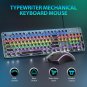 Typewriter Mechanical Gaming Keyboard Mouse Combo, Metal Panel Retro Keyboard wi