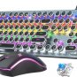 Typewriter Mechanical Gaming Keyboard Mouse Combo, Metal Panel Retro Keyboard wi