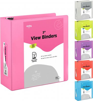 3 Inch Binder 3 Ring Binders Pink, Slant D-Ring 3&acirc;�� Clear View Cover with 2 insid