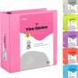 3 Inch Binder 3 Ring Binders Pink, Slant D-Ring 3â Clear View Cover with 2 insid