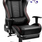 Gaming Chair with Footrest, Bluetooth Speakers Ergonomic Carbon Fiber Leather Hi