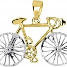 Solid 14K Yellow Gold Two-Tone Bicycle Bike with Textured Wheels Pendant