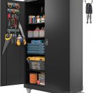 Metal Storage Cabinet - Upgraded Tall & Wide Lockable Garage Cabinet with Pegboa