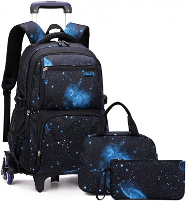 Boys Rolling Backpacks Kids'Luggage Wheeled Backpack for School Boys Trolley Bag