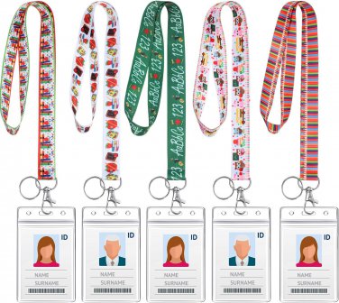 5 Pieces Teacher Lanyard Keychain with ID Badge Holder for Women Novelty Educati