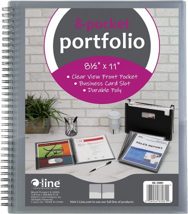 C-Line 8-Pocket Spiral-Bound Poly Portfolio, Letter Size, 1 Portfolio, Smoke Gra