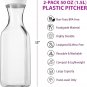 Plastic Water Pitcher with Lid (50 Oz) Square Carafe Pitchers for Drinks, Milk,