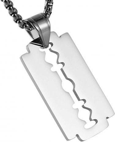 Mens Stainless Steel Razor Blade Model Dog Tag Pendant Hip Hop Necklace,22+2" Ch