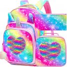 4PCS Kids Backpacks for Girls, 14.5" Little Kid Unicorn Sequin Preschool School