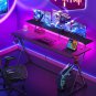 Gaming Desk with LED Lights & Power Outlets, 55" Computer Desk with Monitor Shel