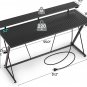 Gaming Desk with LED Lights & Power Outlets, 55" Computer Desk with Monitor Shel