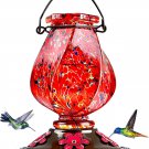 Hummingbird Feeder, 18058R Hand Blown Glass Hummingbird Feeders for Outdoors Han