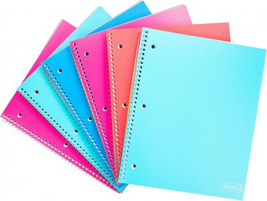 Yoobi College Ruled Spiral Notebook Set &acirc;�� Bulk 6-Pack of 1 Subject Notebooks, Va