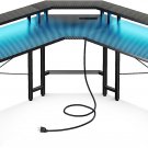 L Shaped Gaming Desk with LED Lights & Power Outlets, 51" Computer Desk with Ful