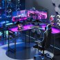 L Shaped Gaming Desk with LED Lights & Power Outlets, 51" Computer Desk with Ful