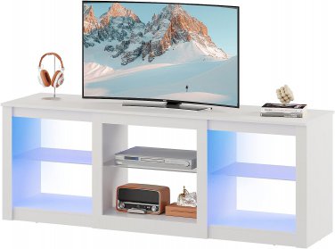 TV Stand with LED Lights for Tvs up to 65 Inch, Entertainment Center with Glass