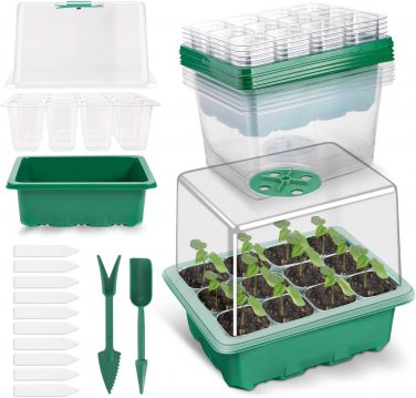 Grow Your Garden with Ease 10 Pack Seed Starter Tray with 120 Cells, Humidity Do