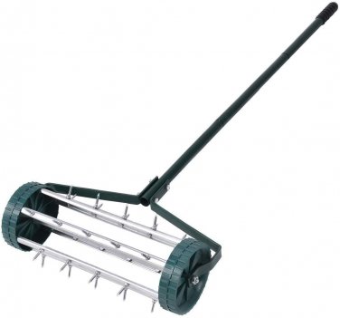 Goplus Rolling Lawn Aerator, 18-Inch Garden Yard Rotary Push Tine Heavy Duty Spi
