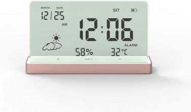 Alarm Clock for Bedroom, 3 Lould Alarms, Transparent LCD Display with Indoor Tem